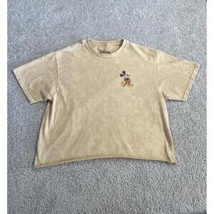 Mickey Mouse Shirt Womens Medium Brown Crew Neck Short Sleeve Graphic Cropped